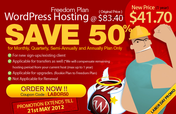 Labor Day Promo - Freedom Plan 50% Off Labor Day Promo - Freedom Plan WordPress Hosting 50% Off
